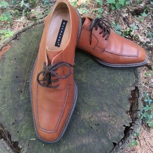Magnanni Leather Oxford Derby Shoes Lace Up Leather Soles 8 1/2 Stacked Heel